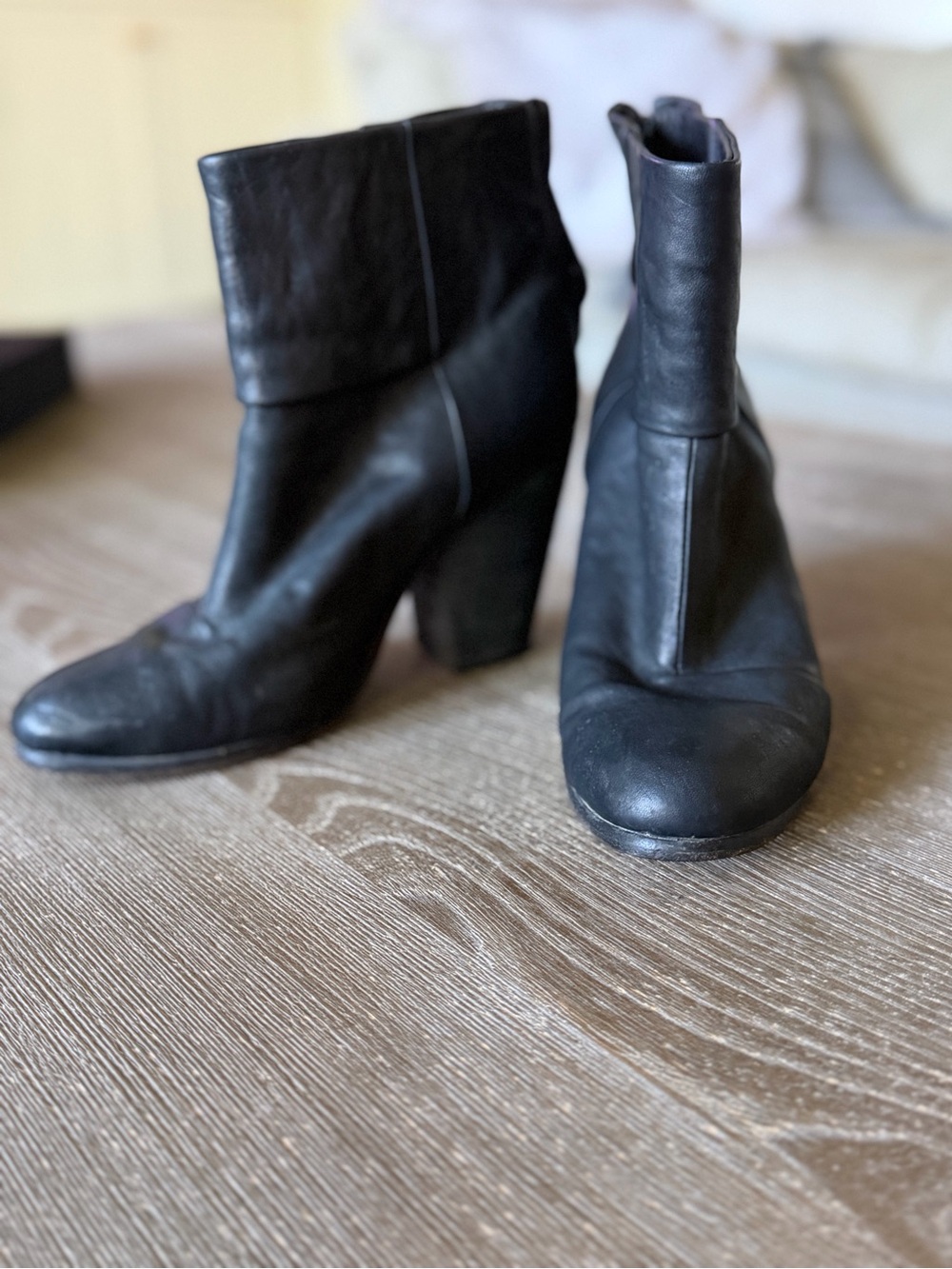 Rag & Bone Black Leather Newbury Cuffed Ankle Boots - EU 38 (US 8)